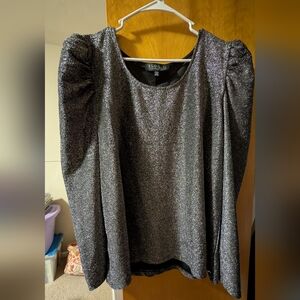 Eloquii Silver Sparkle Women's Puff Sleeve Blouse